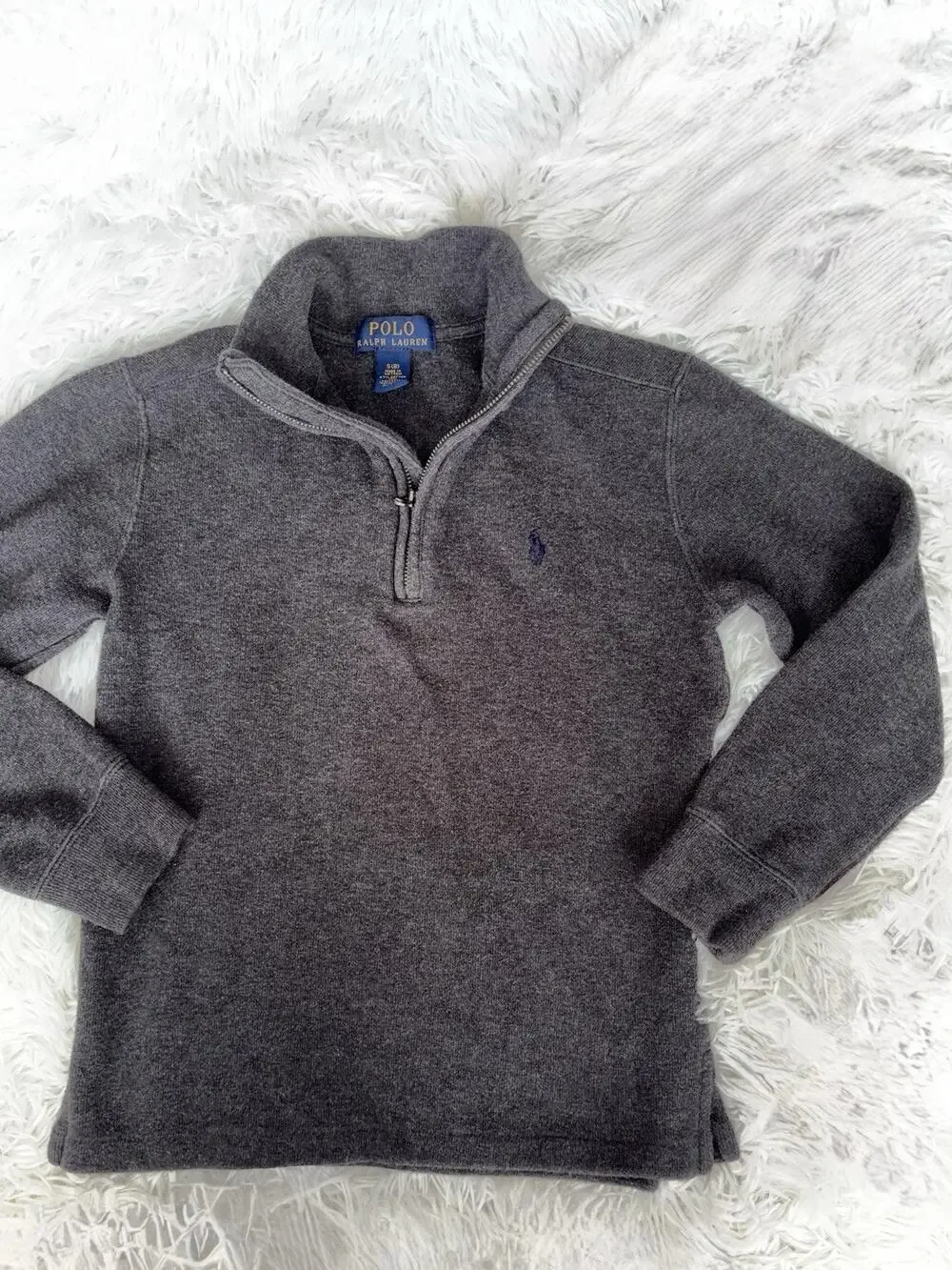 Ralph Lauren Boys 8 Classic 1/4 Zip Charcoal Top. Comf, Exc. Quality